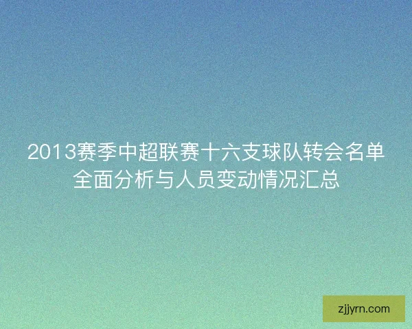 2013赛季中超联赛十六支球队转会名单全面分析与人员变动情况汇总